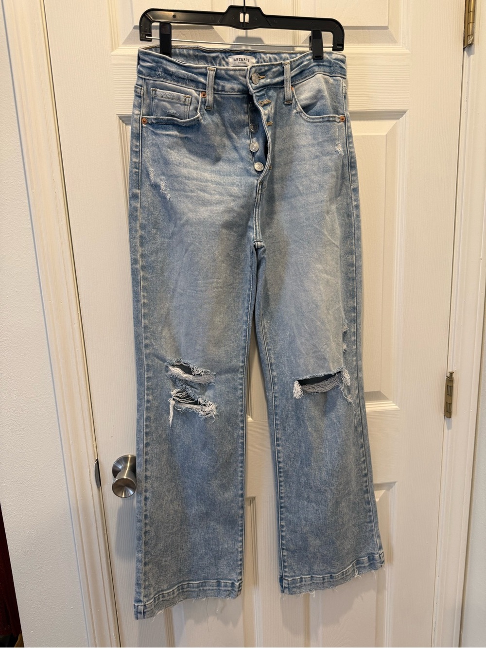 High-Rise Light Blue Distressed Wide-Leg Jeans